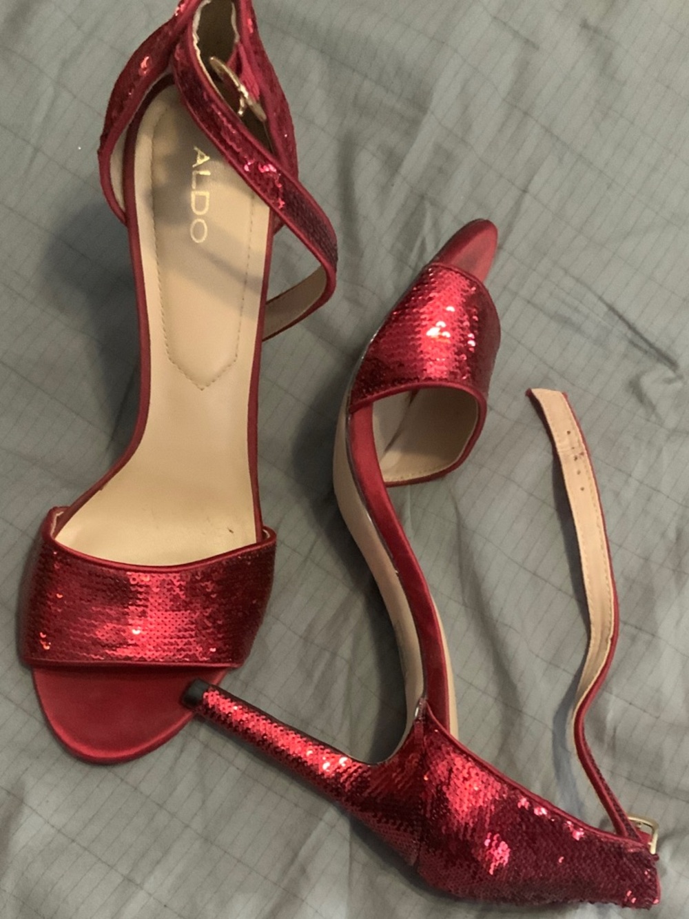 ALDO Red Sequin Open-Toe Ankle-Strap Heels